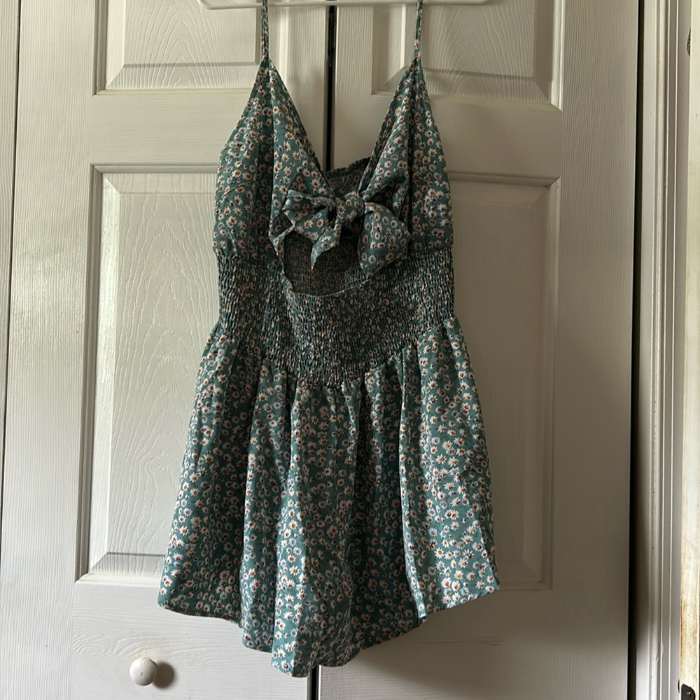Floral Tie Front Smocked Romper